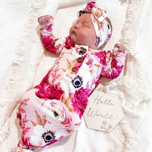 Maggie Pink Floral Knotted Gown Set - Mama & Ivy